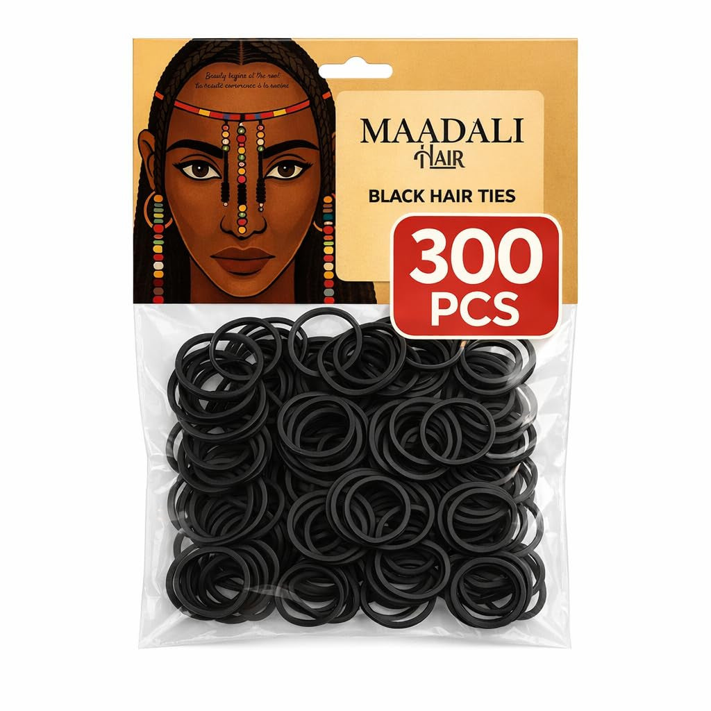 300 Black Hair Ties - Small Strong Rubber Bands for Thick, Curly &