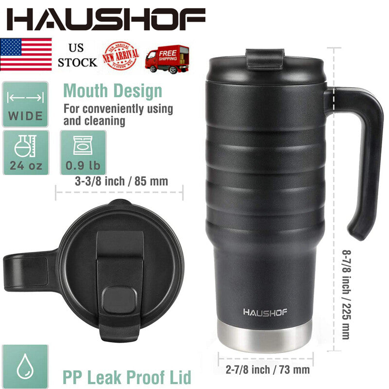 HAUSHOF 24 oz Travel Mug Insulated Tumbler Stainless Double Wall
