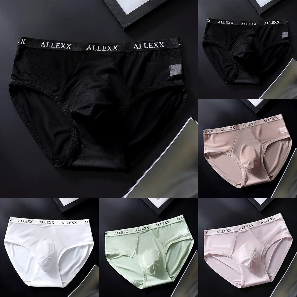 Men's Ice Silk Briefs Solid Color Comfortable Underpants 3d Pouch