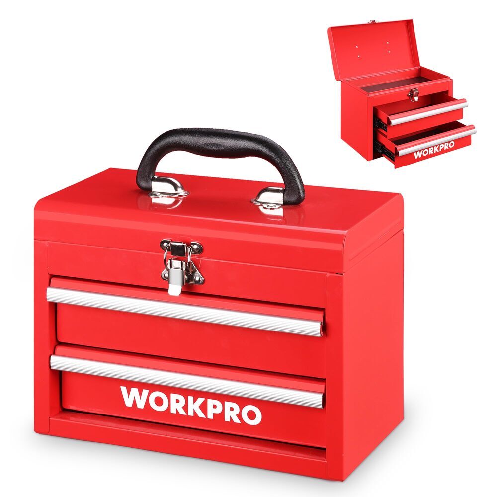 WORKPRO Portable Mini Tool Box 2 Drawer Metal Tool Chest with Ball