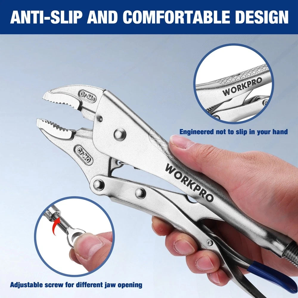 WORKPRO 10" Curved Jaw Locking Pliers CR-MO Steel Construction w/Screw Extractor