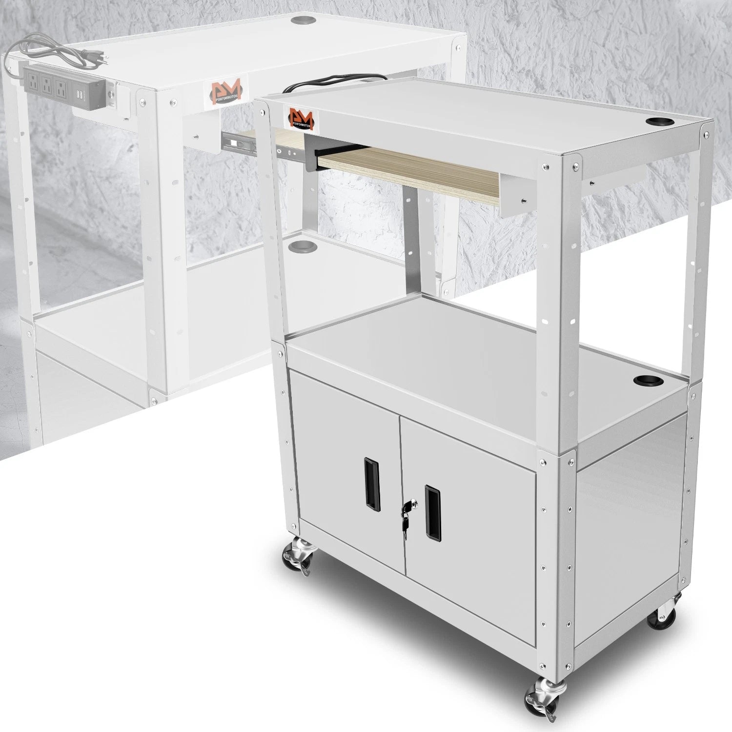 22"-42" Adjustable Height Gray Steel Av Cart Usb | Built Supply Co