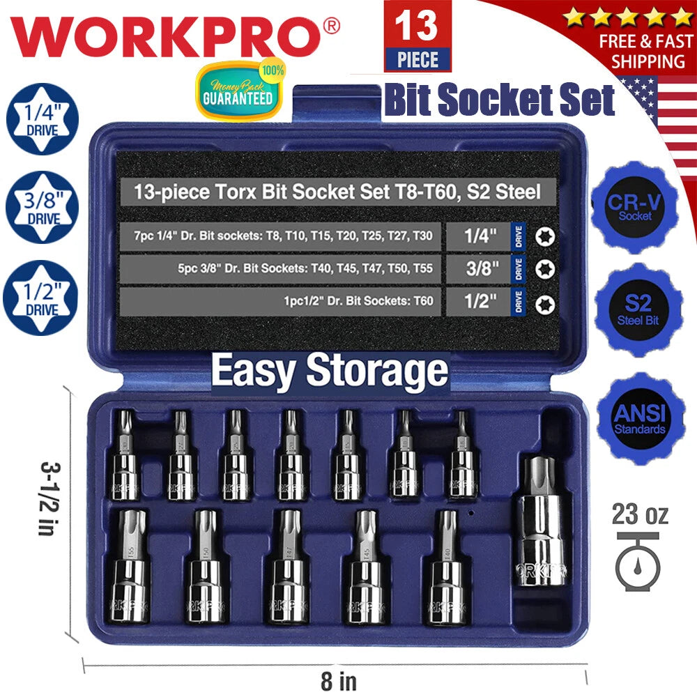 Workpro 1/4" 3/8" 1/2" Drive Torx Bit Socket Set | Built Supply Co