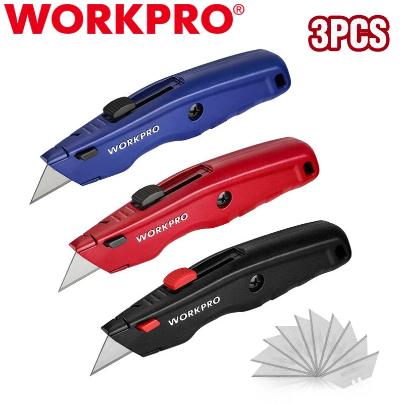 Workpro 3pack Premium Utility Knife Heavy Duty Box Cutter Razor Knife