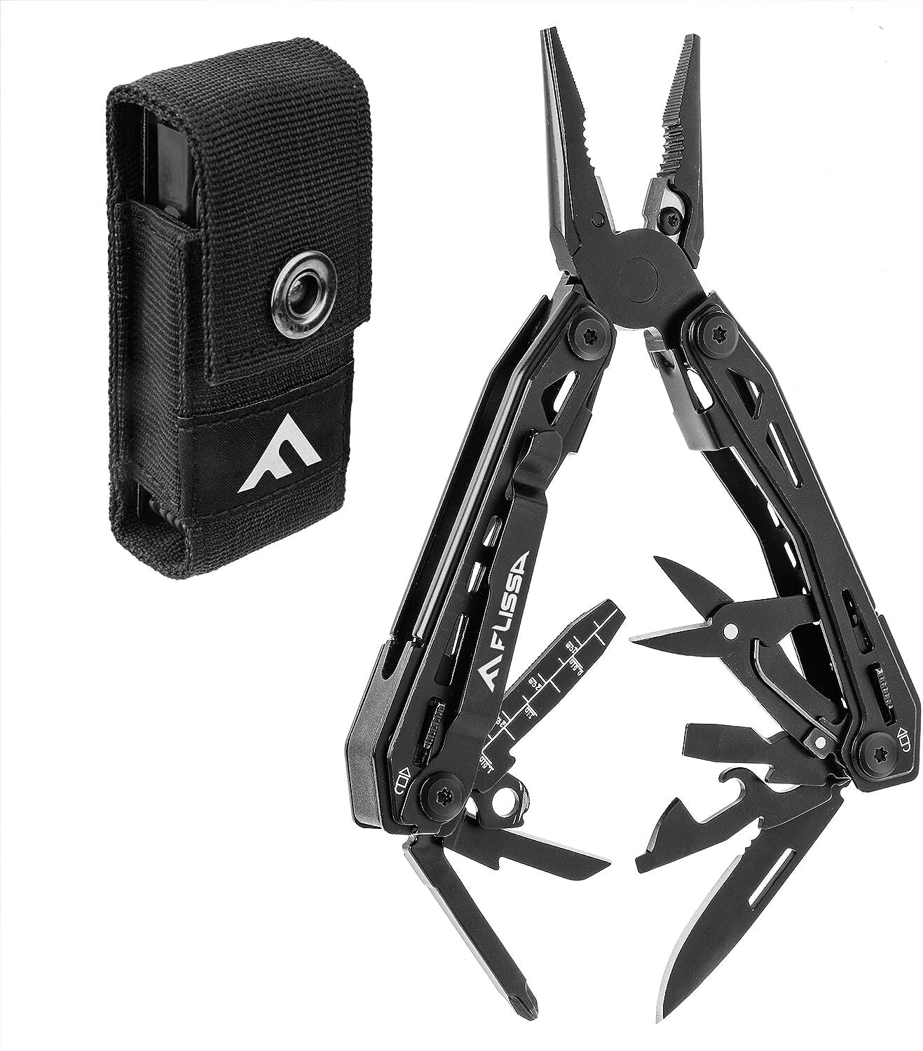 FLISSA 16-in-1 Stainless Steel Multi Tool Black Self-locking Utility foldabl New
