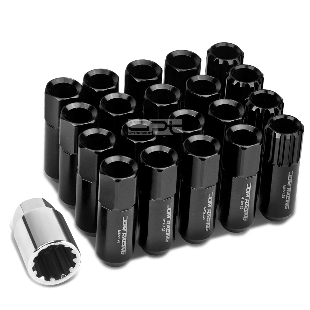 Aluminum Black 16 Lug+4 Lock Nuts+adapter M12x1.25 20mm Od/60mm Tall