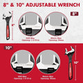 Arrow 8-inch & 10-inch Adjustable Wrench Set Wide Jaw Black Oxide