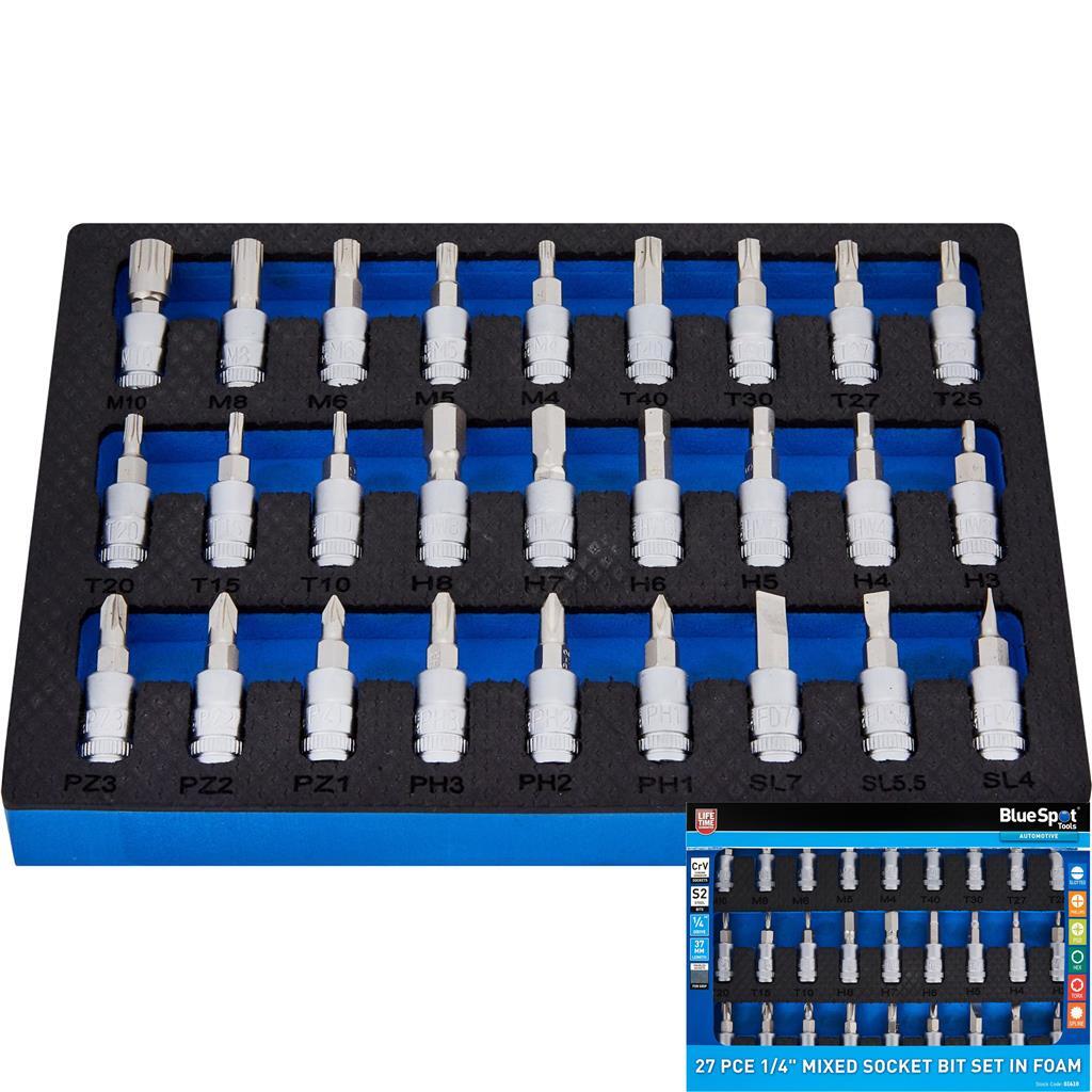 Bluespot 27pc Torx Spline Slot Phillips Hex Bit Star Socket Set 1/4"