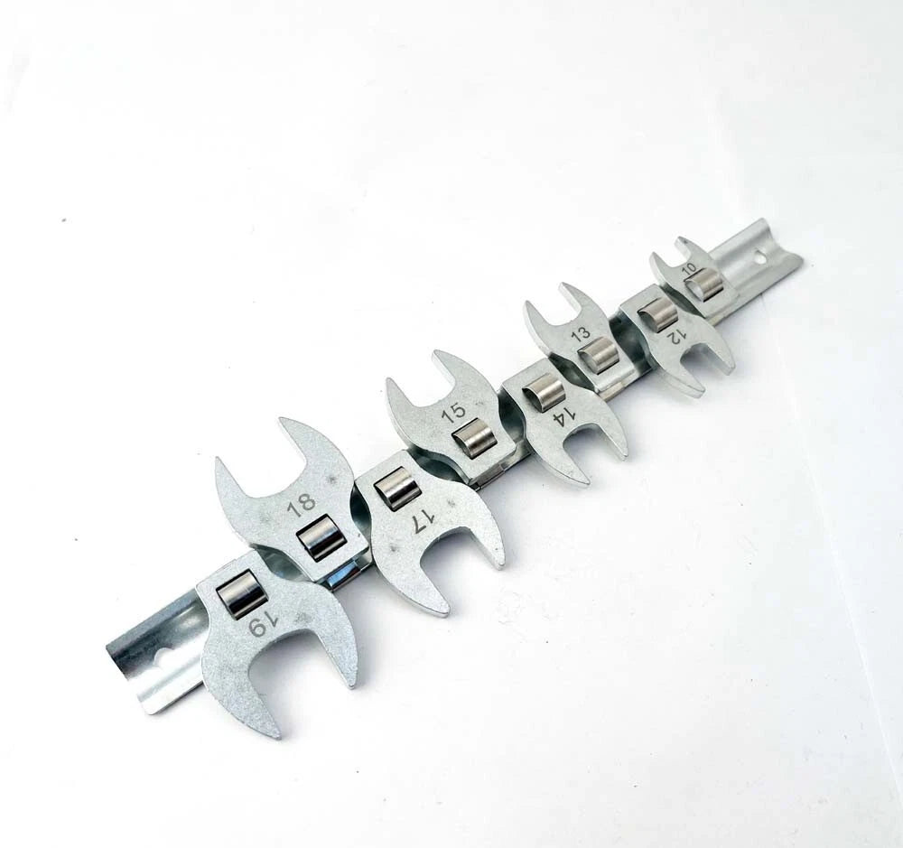 3/8" Dr Cr-v Slim Flare Nut Crowfoot Wrench With Rail Set Metric