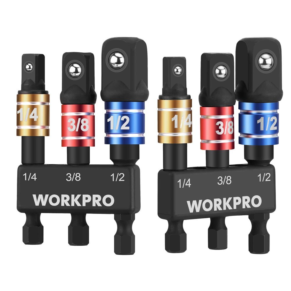 WORKPRO 6PC Impact Grade Socket Adapter Set 1/4" 3/8 1/2 Dr Extension