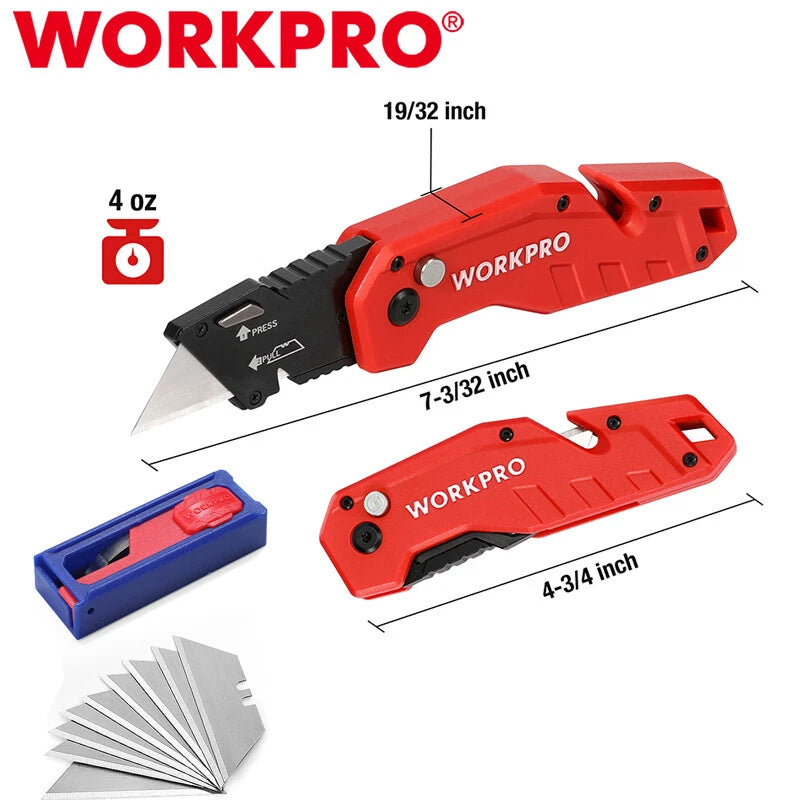Workpro Folding Utility Pocket Knife Box Cutter W/lock Back Belt Clip