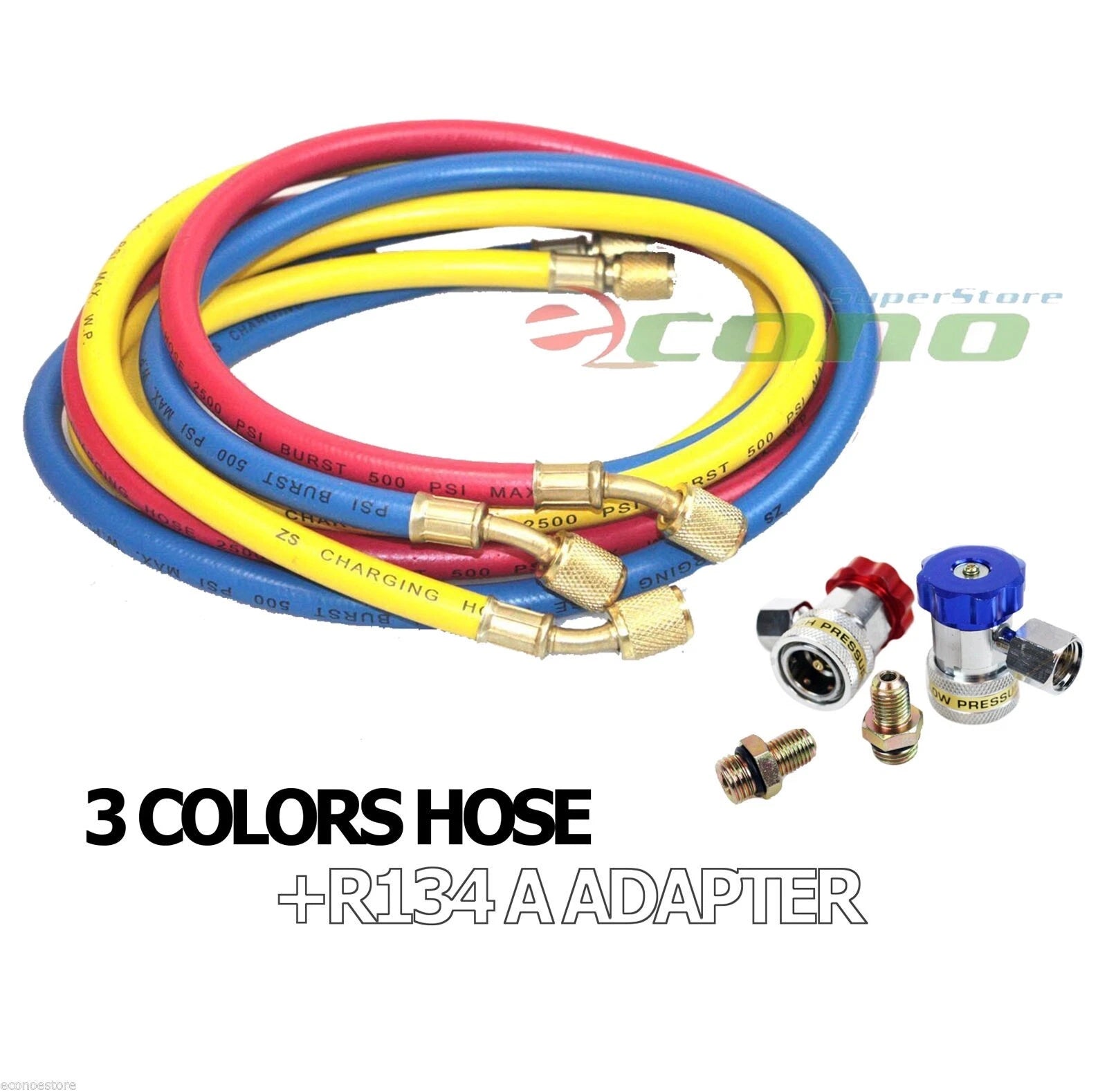 Hvac R12 R134a R22 Charging Testing 3 Color Hoses W/ High Low Quick