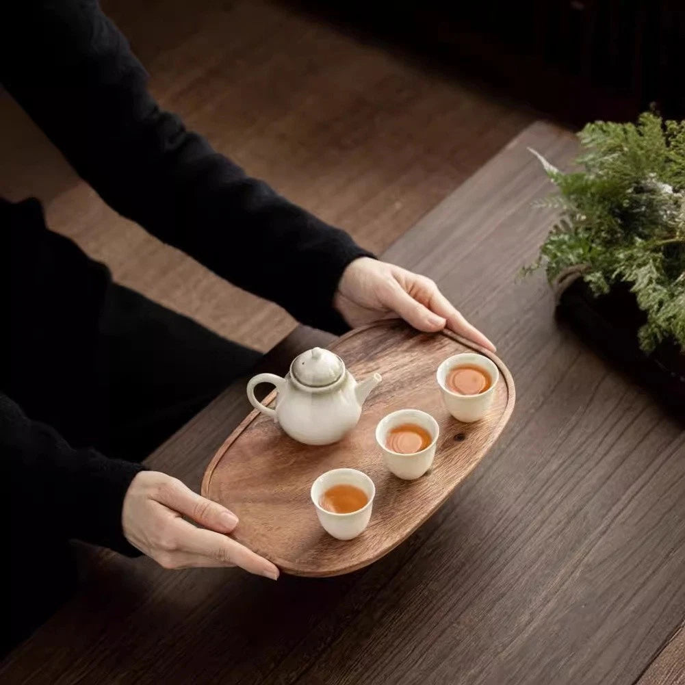 Minimalist Walnut Wood Tea Tray With Anti Slip Feet For Home Dry Tea
