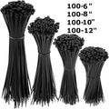 400 Black Cable Zip Ties Assorted Sizes "100 PACK of 6", 8", 10", 12"