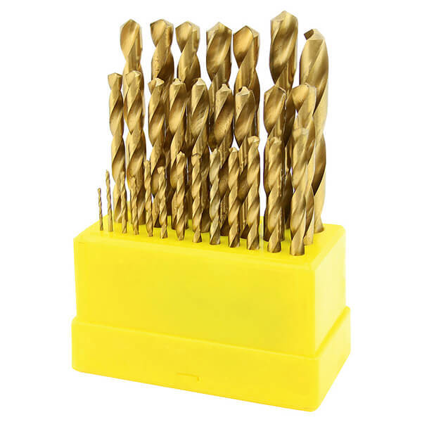 29 pc Titanium HSS Drill Bits High Speed Steel 3/8" Shank Wood Plastic Metal