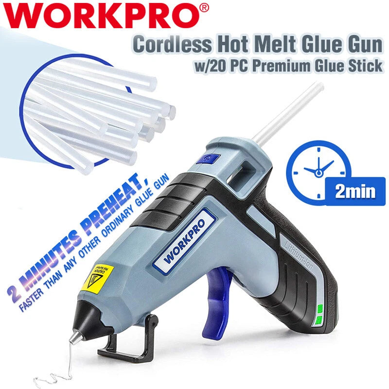 Workpro Cordless Mini Hot Glue Gun Fast Preheating Glue Gun Kit W/