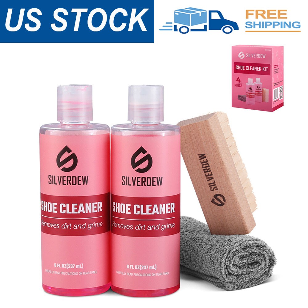 4Pcs Shoe Cleaning Kit 2 Bottles Sneaker Cleaner Nylon Brushes Microfiber Towel
