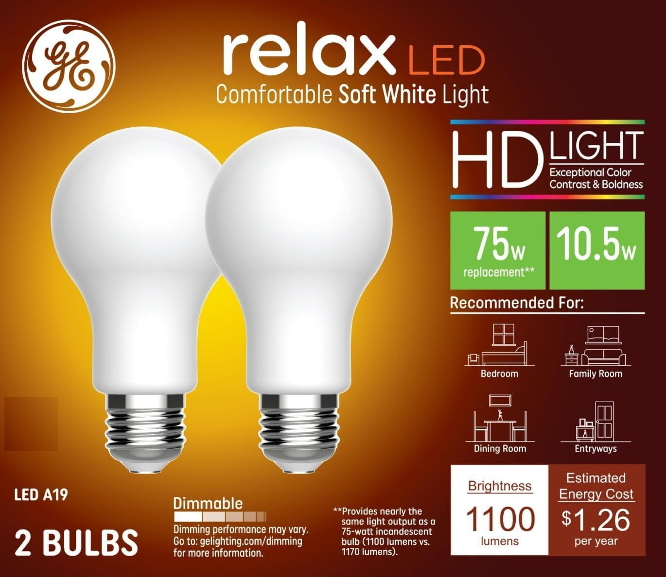 Ge Relax Hd Led 75 Watt Replacement, Soft White, A19 General Purpose