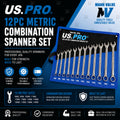 US Pro Tools 12pc Combination Spanner Set Metric 8 - 19mm