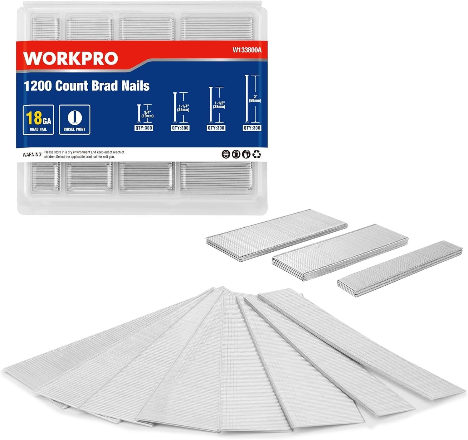 WORKPRO 1200PC 18 Gauge Brad Nails by WORKPRO