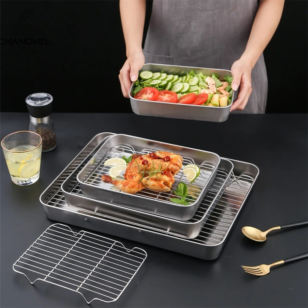 Stainless Steel Baking Tray With Grid Rack For Roasting And Cooling