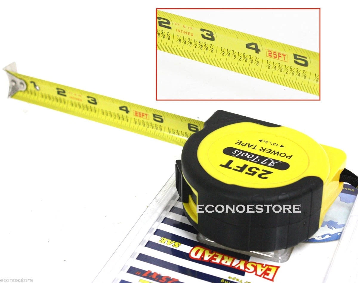 Easy Read Sae / Fraction 25 Ft X 1" Retractable Measure Tape W/ Blade
