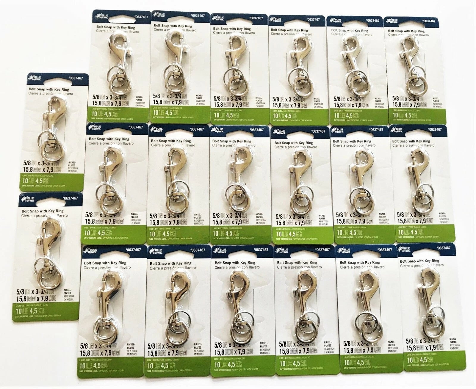 20 Blue Hawk 3-3/4 X 5/8 Swivel Dog Bolt Snap Nickel Plated Key Chain