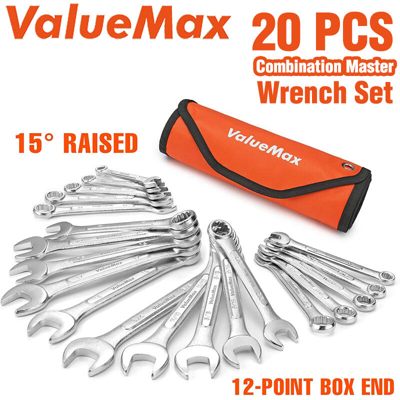 ValueMax 20PCS Mechanics Wrench Set SAE Metric Combination Wrench Set