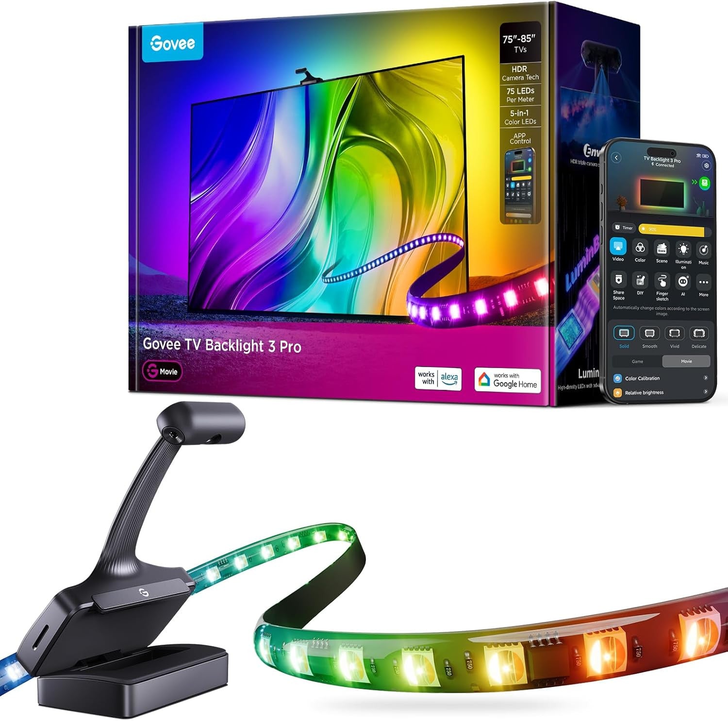 Govee TV Backlight 3 Pro with HDR Triple Camera, 16.4Ft 5-In-1 RGBWWIC