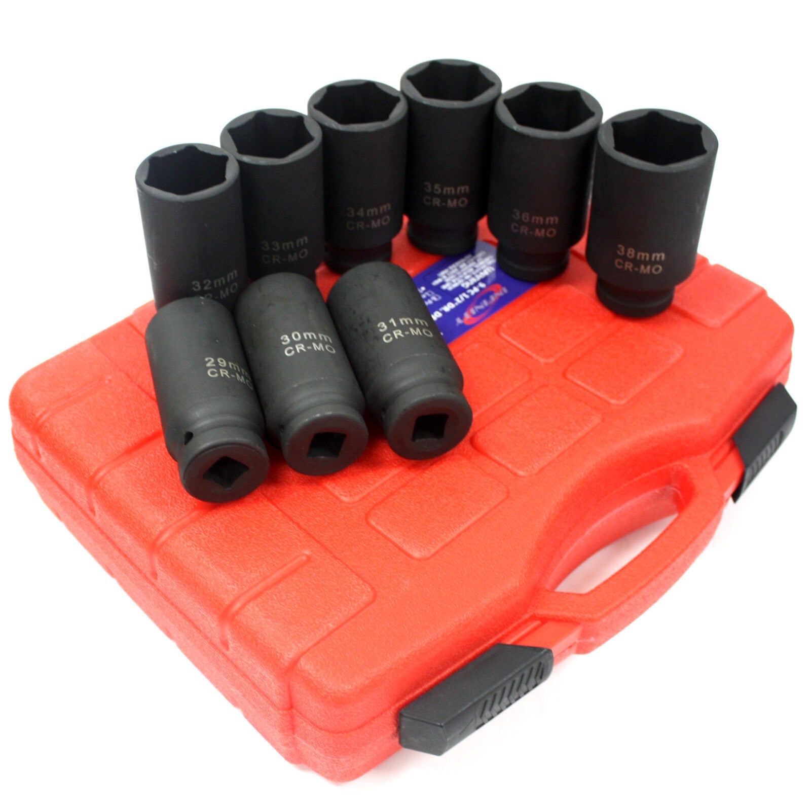 9pc 1/2" Dr. Deep Impact Spindle Axle Nut Socket Set 90mm Length 6 Point