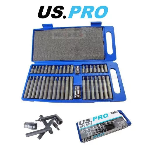 US Pro Tools 40pc Torx / Spline & Hex Bit Set 3/8" & 1/2" Drive Bit Ho