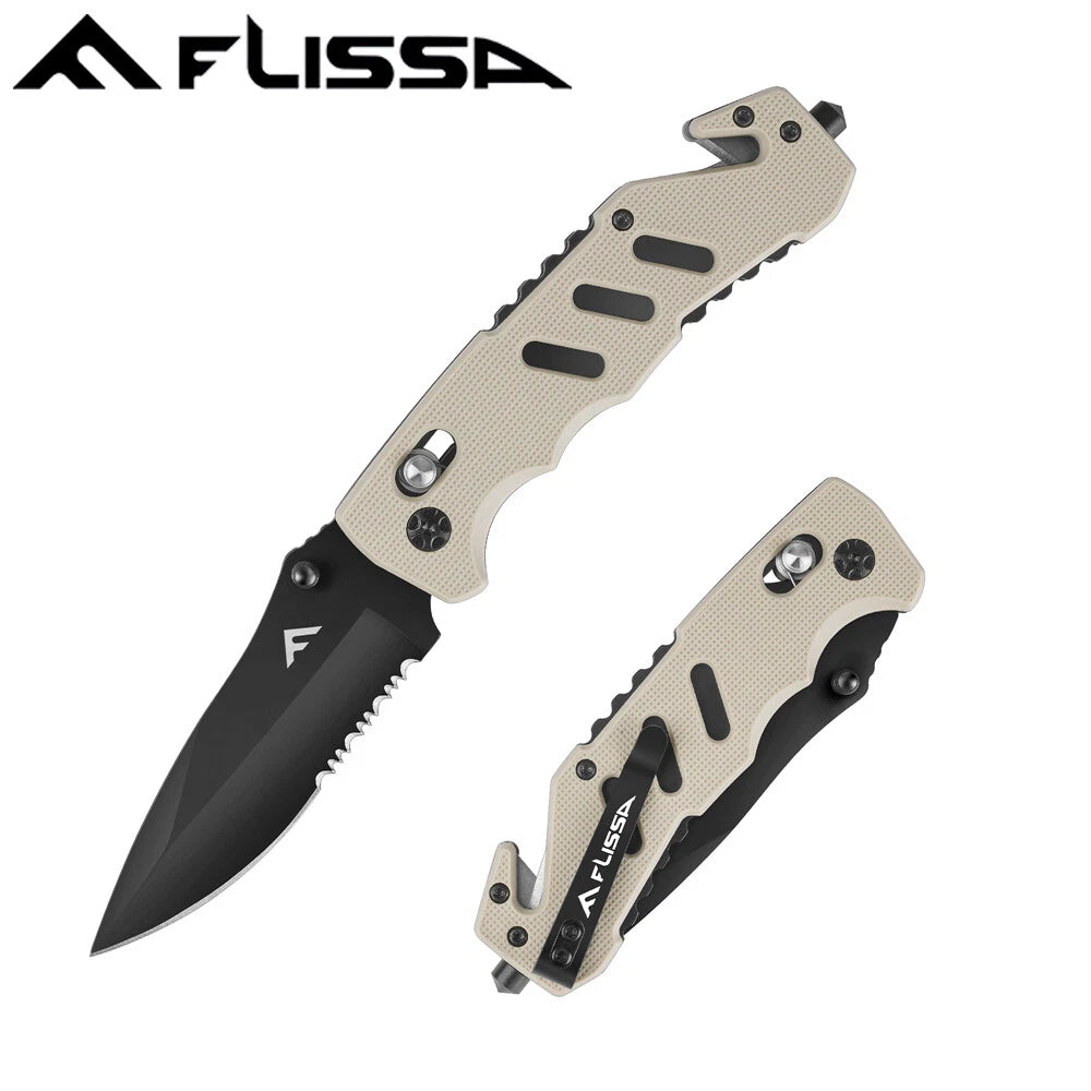 Flissa Stainless Steel Folding Pocket Knife W/glass Breaker And