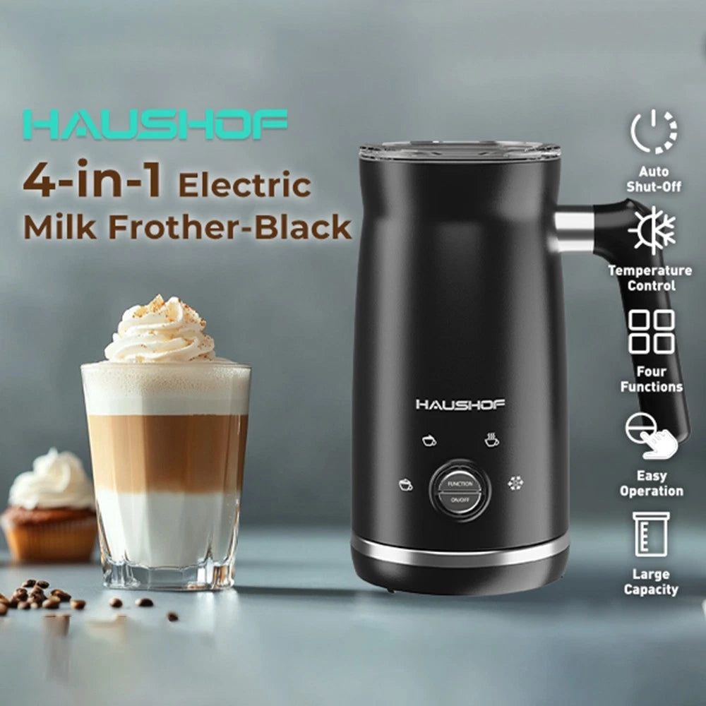 HAUSHOF 4-in-1 Large Capacity Electric Milk Frother Steamers Automatic Warm Cold