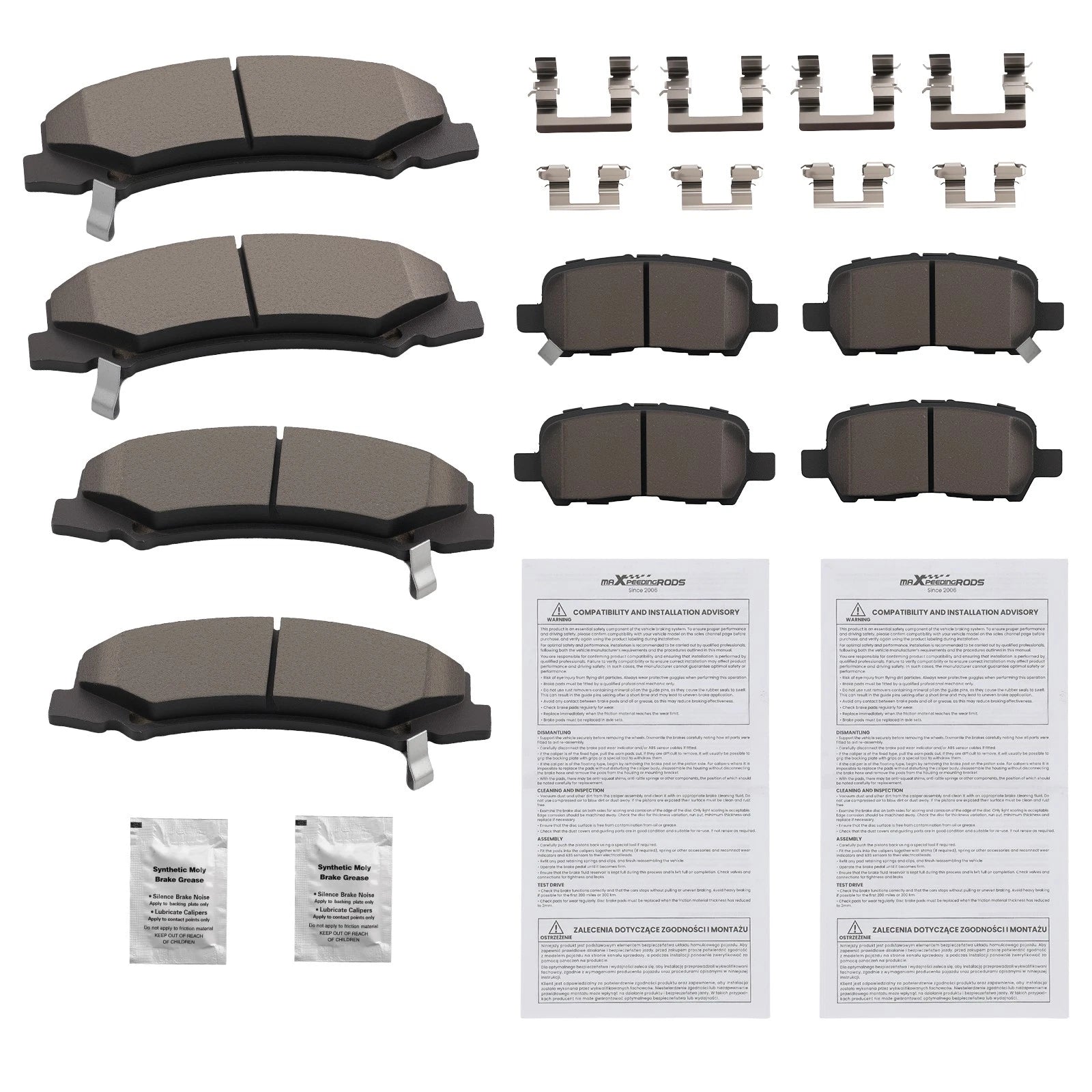 8x Front Rear Brake Ceramic Pads Kit for Chevrolet Impala 2010-2013 w/Hardwares