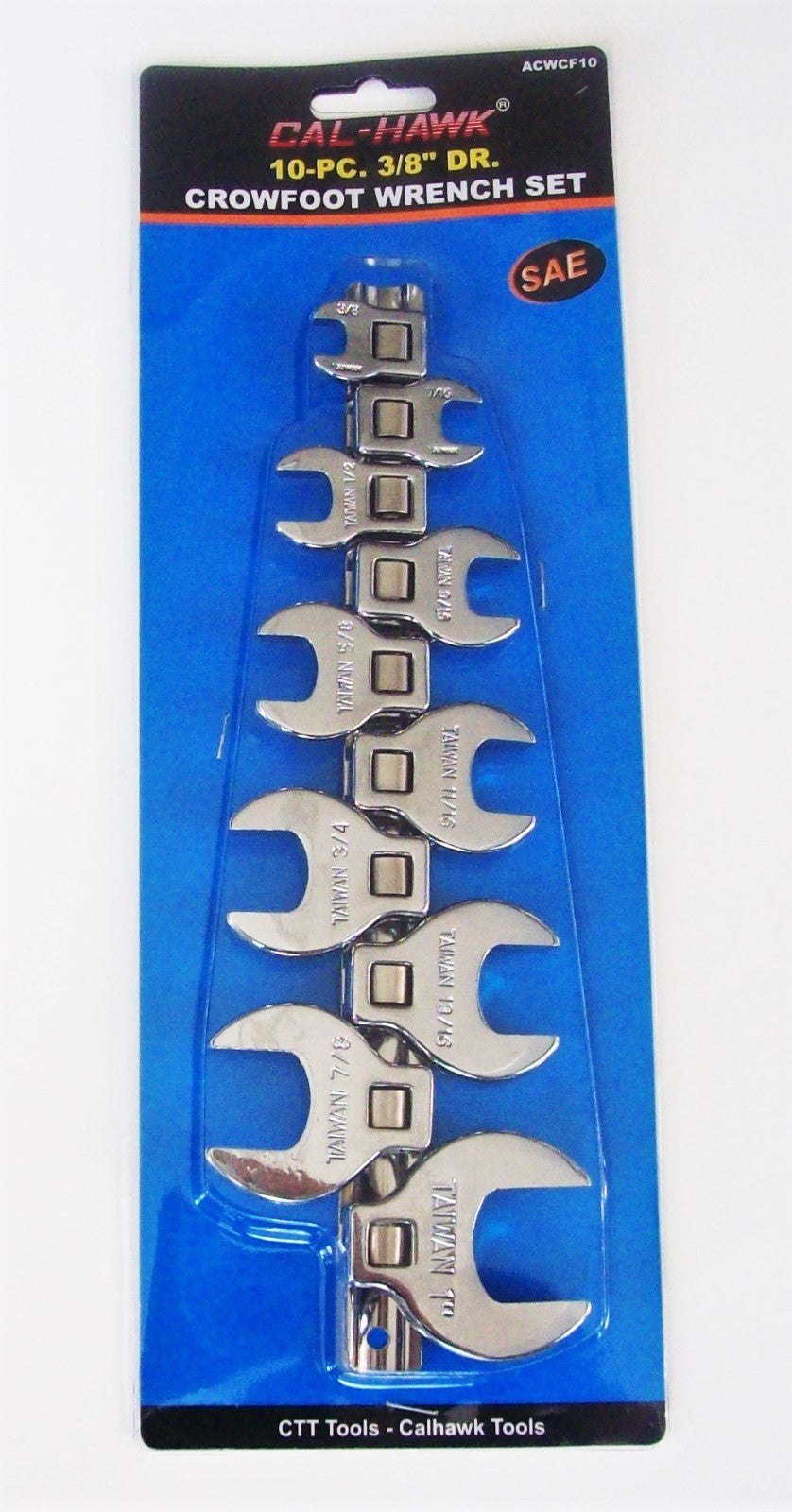 10pc CAL-HAWK 3/8" DRIVE FULLY POLISHED CROWFOOT RATCHE