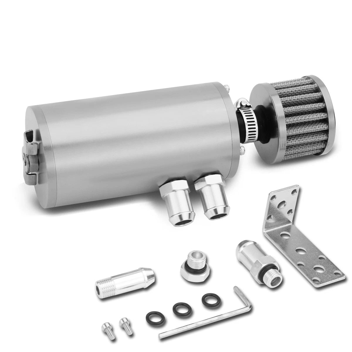 Silver 5.5"x2.4" Aluminum Engine Oil Catch Tank 140ml+filter Fit