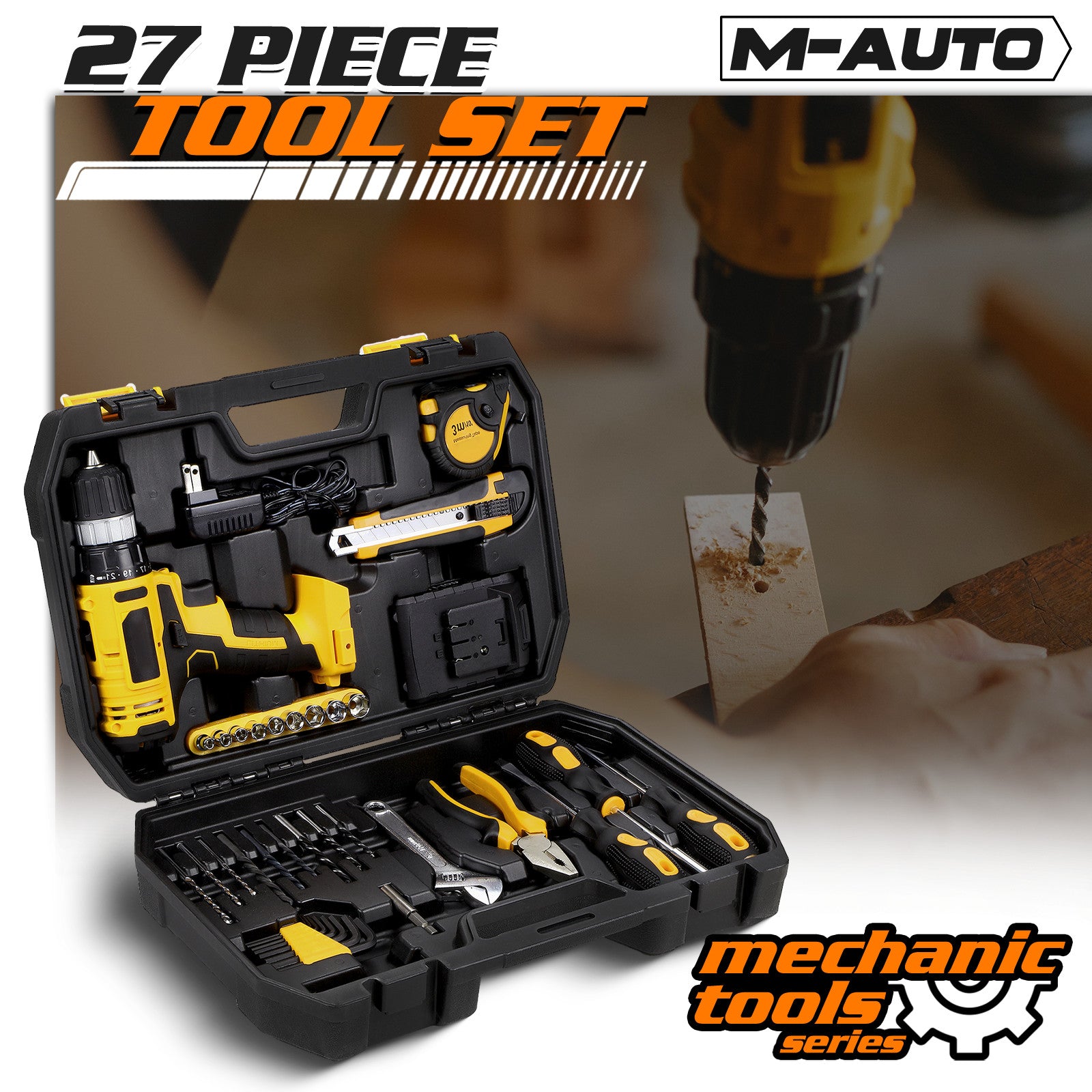 46 Piece Cordless Drill Tool Kit Home Office Garage Rep