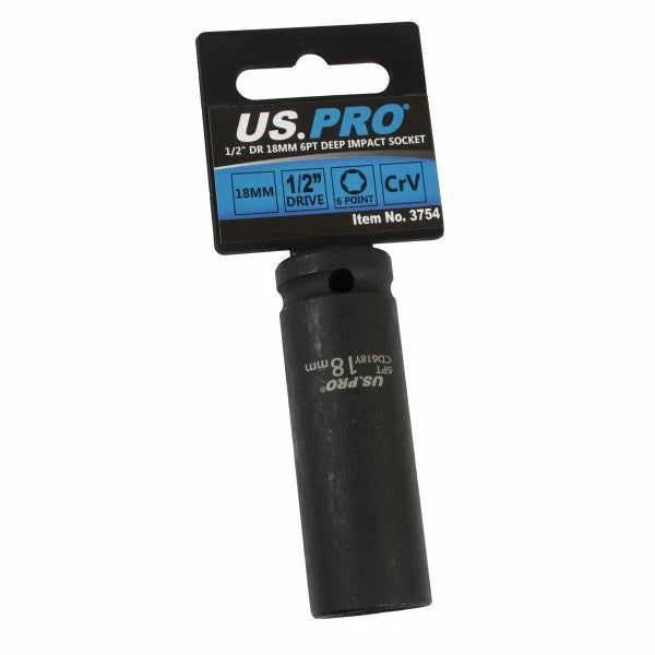 Us Pro 1/2" Drive 18mm Deep Impact Socket 6pt Cr-v 78mm Heavy Duty