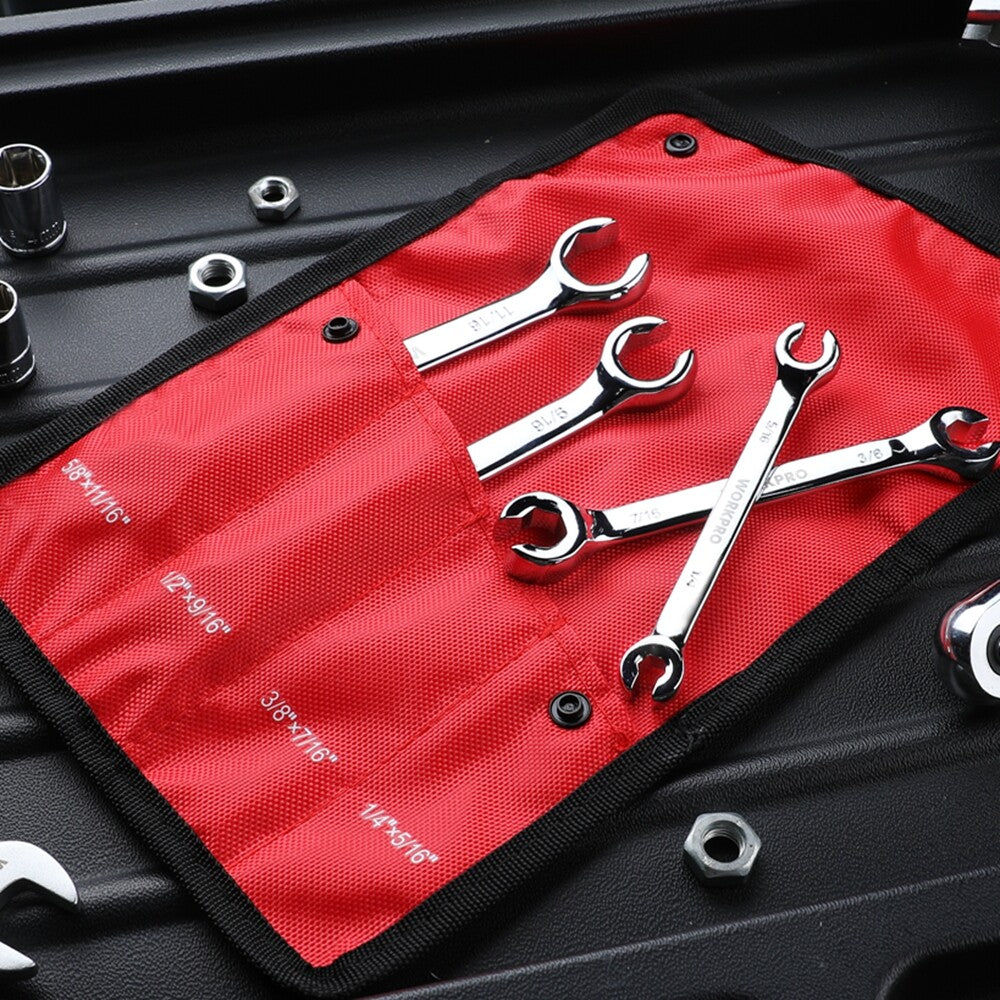 Workpro 4PC Flare Nut Wrench Set 15° Offset Head