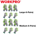 WORKPRO 6-Pairs M/L Garden Gloves Eco Latex Palm Coated Green-Grey