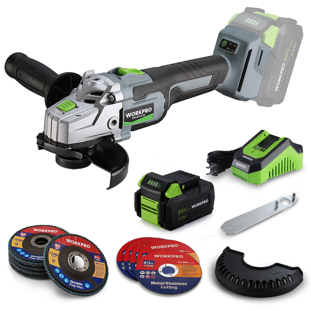 WORKPRO 20V 4.0A Cordless Angle Grinder Kit 8500RPM Brushles