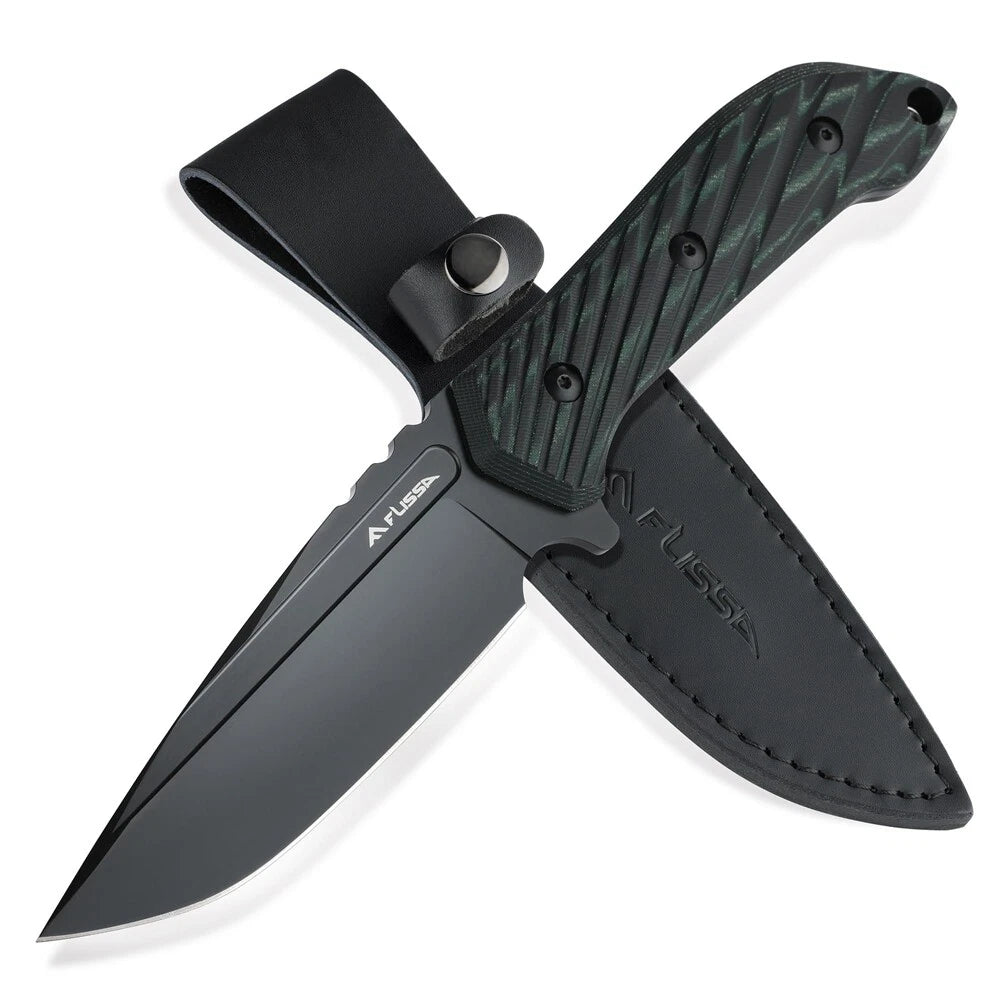 Flissa 10" Hunting Knife With Leather Sheath Full Tang Fixed Blade