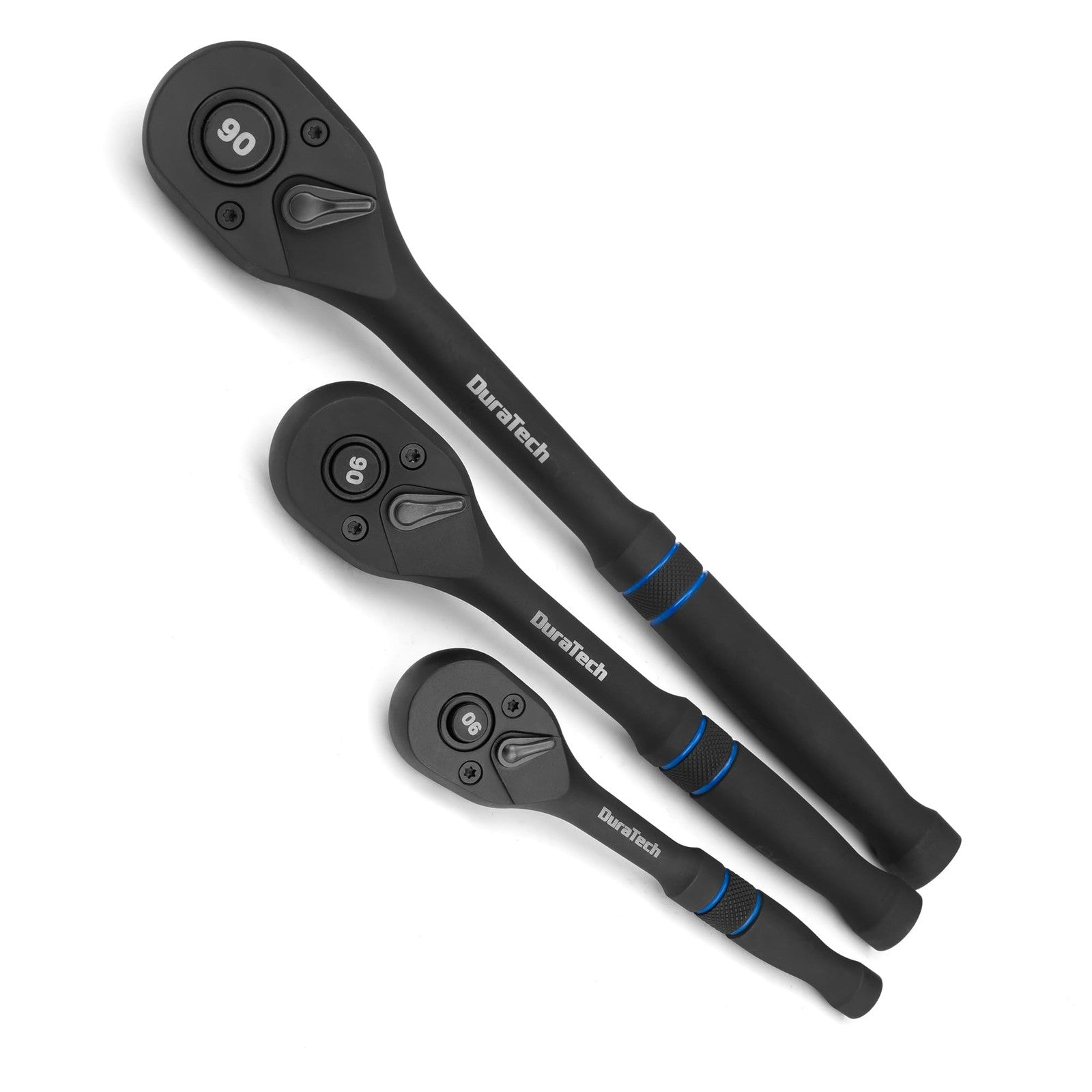 DURATECH 3PCS Drive Ratchet 1/4" 3/8" 1/2" 90-T Quick-Release Wrench
