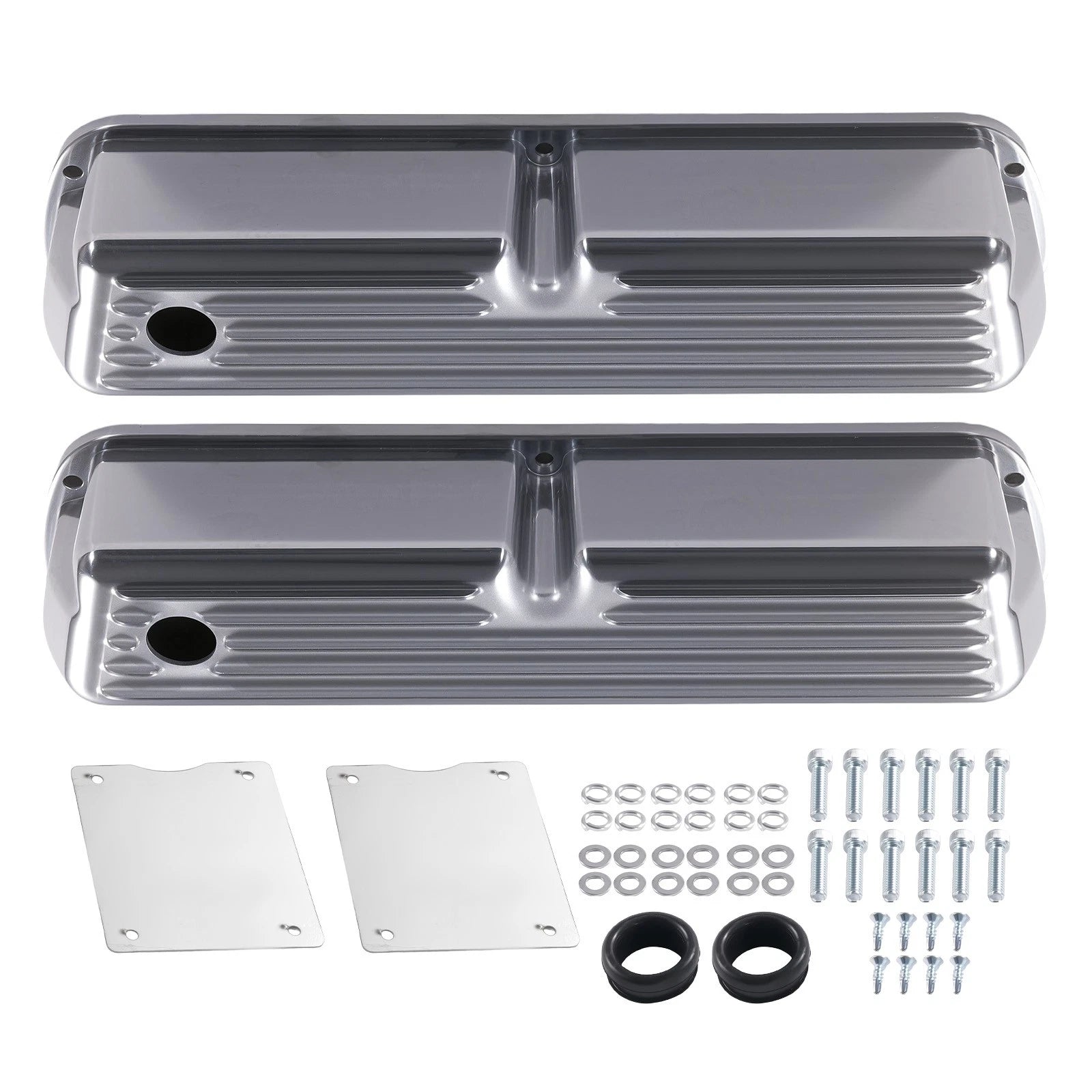 Polished Finned Tall Valve Covers for Ford 289 302 351W 1962-85 Aluminum