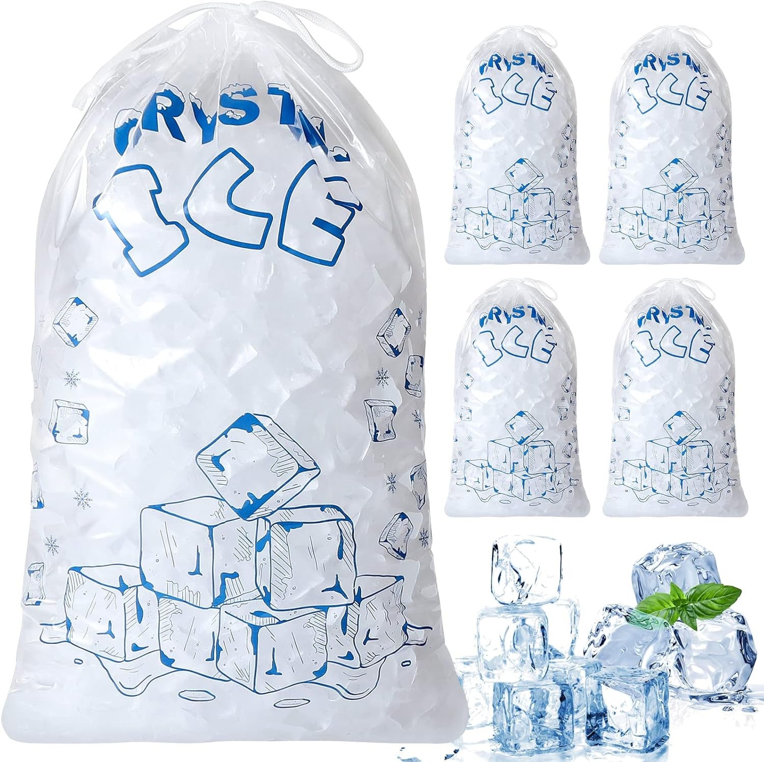 Ice Bags 8 Lb with Drawstring, 50 Count Ice Bag for Ice Machine
