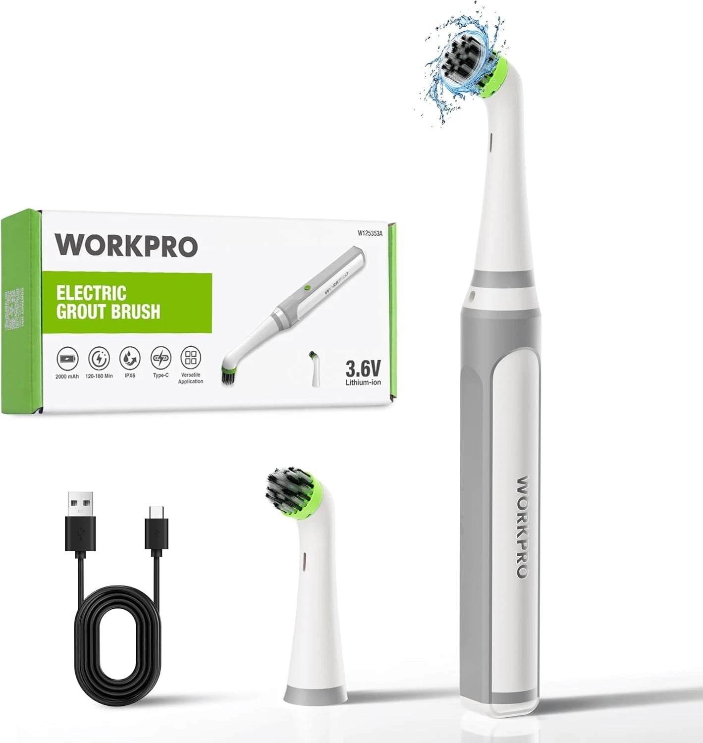 Workpro 5500rpm Cordless Grout Brush Ipx6 Waterproof Electric