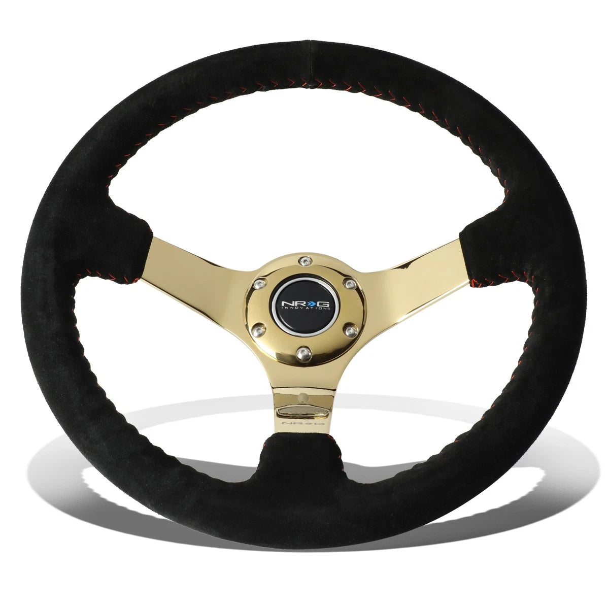 Nrg Reinforced 35cm 3"deep Dish Suede Grip Red Stitch Gold Spoke