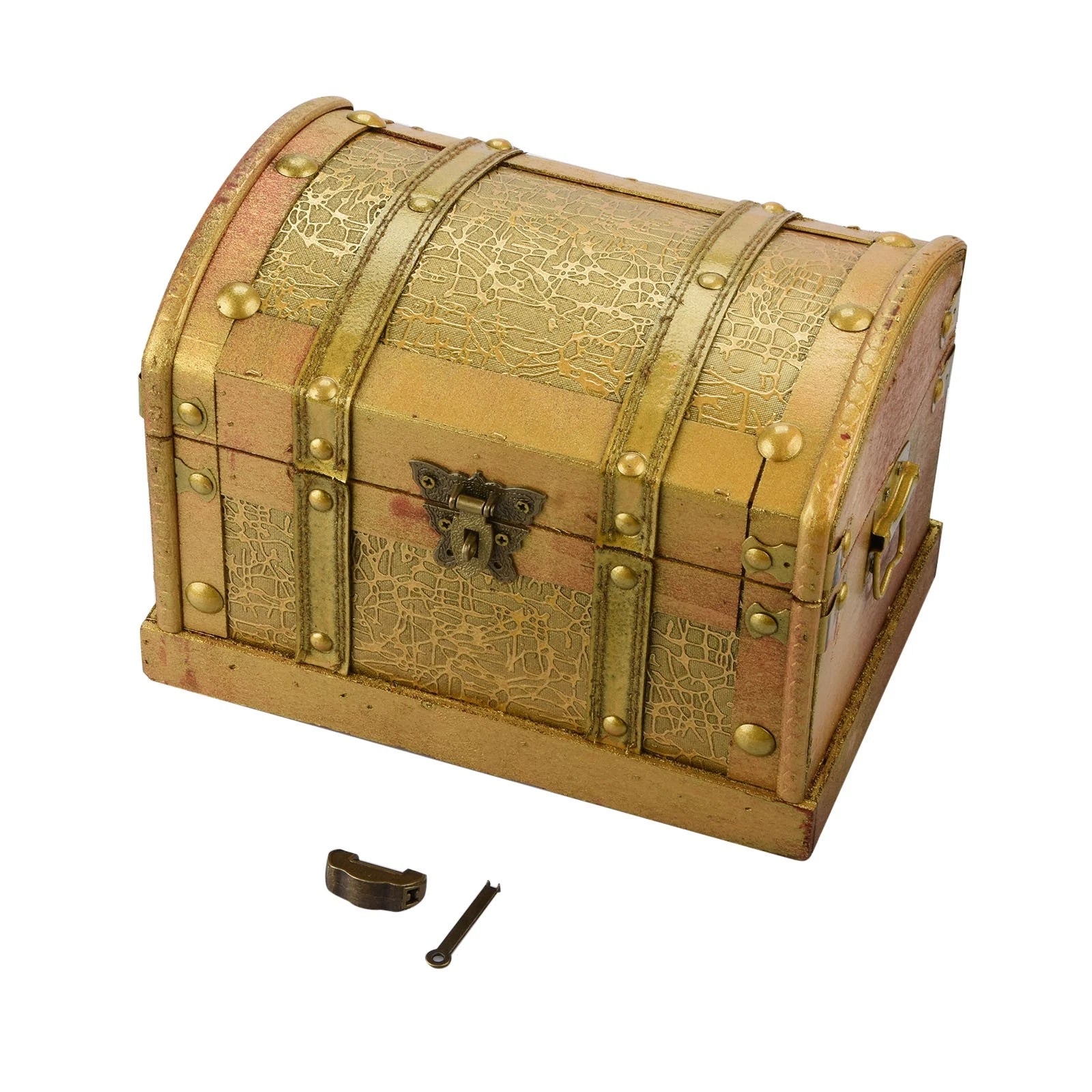 Wooden Pirate Treasure Chest Box Gem Jewelry Trinket Keepsake Storage