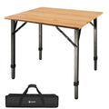 Portable Heavy Duty Camping Table Adjustable Height Bamboo Folding