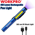 WORKPRO USB Rechargable LED Flashlight UV Black Light Pocket Pen Light